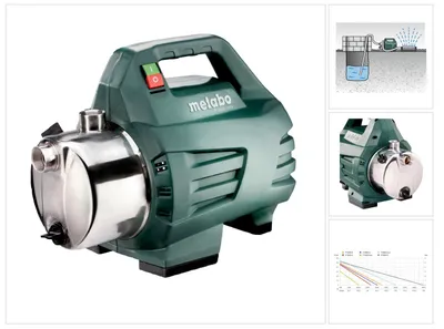 Zdjęcie produktu dla Metabo P 4500 Inox, 1300 W, Prąd przemienny, 4,8 bar, 4500 l/h, IPX4, Zielony, Stal nierdzewna