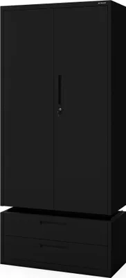 Image de JAN NOWAK Armoire de bureau haute en métal avec double tiroir MEGAN Noir 195x90x40 cm