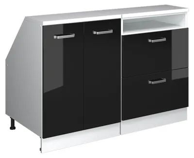 Produktbild von Küchenschrank für Dachschrägen Vicco R-Line Schwarz Hochglanz 120 cm 2er Set Schrankkorpuss 60 cm Tiefe, Model 60018