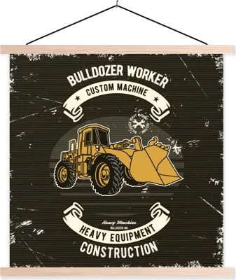 Produktbild von MuchoWow® Textilposter Bulldozer - Jahrgang - Banner 40x40 cm mit holzfarbenen Rahmen - Posterleiste