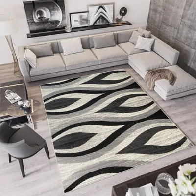 Produktbild von Teppich Wohnzimmer Schlafzimmer Kurzflor Modern Design Schwarz Grau Meliert  300 x 400 cm