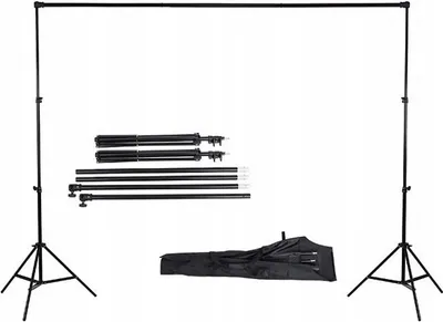 Imagen del producto de KIT DE ESTUDIO PARA FONDOS - 2 x TRÍPODE de 210 cm + BARRA TRANSPARENTE de 152/228/304 cm + ESTUCHE