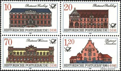 Produktbild von Briefmarken DDR 1987 Mi 3067-3070 Viererblock (kompl.Ausgabe) postfrisch Postgebäude