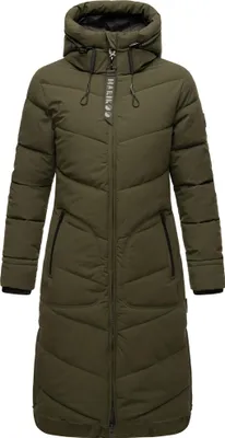Produktbild von Marikoo Damen Winterjacke Langer veganer Jacke Parka Warm Stepp Mantel mit gefütterte Kapuze hochschließender Kragen Benikoo Dunkel Olive Gr: 44 - XXL