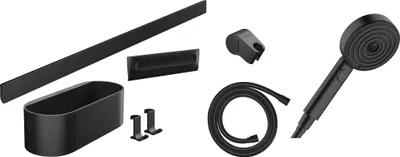 Produktbild von hansgrohe WallStoris Bundle Komplett-Set Duschkopf 105 3 Strahlarten Activation wassersparend, Duschstange 70 cm und Accessoireset, 24291670