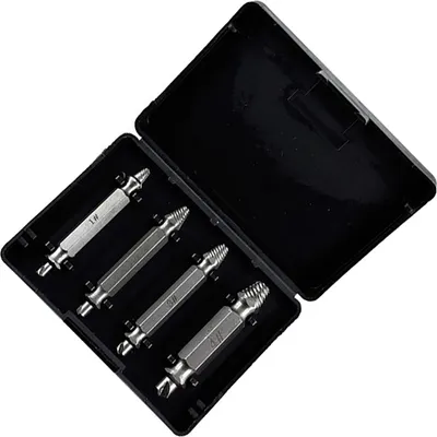 Image de Extracteur de Vis Acier Rapide Tête Brisée Filet Lâche Ensemble d'outils Extracteur de Vis Double Tête 4Pcs Argenté