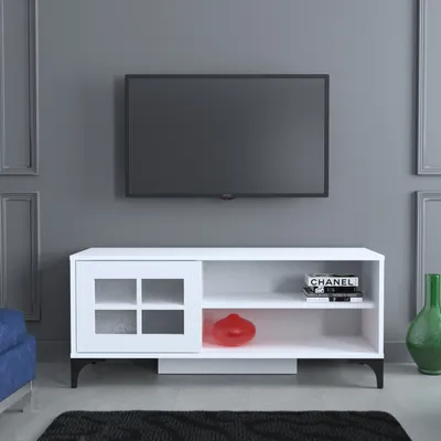 Image de Skye Decor, Revival 125 - Blanc, Meuble TV, Blanc, PANNEAUX DE PARTICULES 100 % MÉLAMINÉS, 125 x 42 x 54 cm