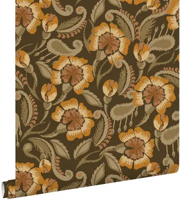 Imagen del producto de ESTAhome papel pintado flores marrón, verde y amarillo 50 x 900 cm