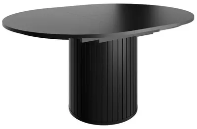 Produktbild von Ausziehbarer Esstisch ZAVEN, Runder Esstisch Ø 120 cm auf 160 cm verlängerbar, Esszimmertisch für Esszimmer, Wohnzimmer, Wintergarden - Schwarz