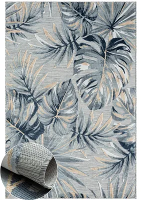 Obrázek produktu pro MY-RUG venkovní koberec "Holly" 300X200 cm, šedý, vzor palmy, s nádechem zlaté, na zahradu a balkon