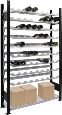 Produktbild von Weinregal für bis zu 96 Flaschen, 230x100x25 cm (HxBxT), schwarz-Silber, Getränkeregal, Weinflaschenregal, Flaschenregal
