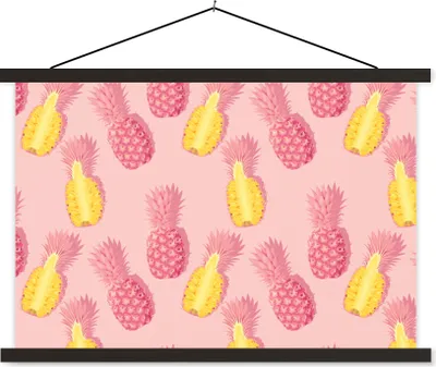 Produktbild von MuchoWow® Textilposter Sommer - Ananas - Gelb - Rosa 150x100 cm mit schwarzem Rahmen - Schlafzimmer