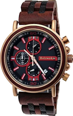 Produktbild von Holzwerk BELGERN Herren Holz & Edelstahl Chronograph Datum Uhr, Braun, Rose Gold