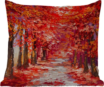 Produktbild von MuchoWow® Outdoor Kissen - Gemälde - Bäume - Herbst - Ölgemälde - 50x50 cm - Wetterfest - Lounge Kissen - Komfortabel - Kissen mit Bild