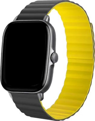 Produktbild von Strap-it Xiaomi Amazfit GTS 2 Magnetisches Silikonarmband (Schwarz/Gelb)
