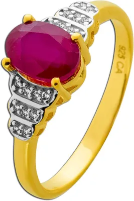 Produktbild von Rubin Ring Silber 925 vergoldet nat. Rubin behandelt 1.9ct nat weisse Topase 19
