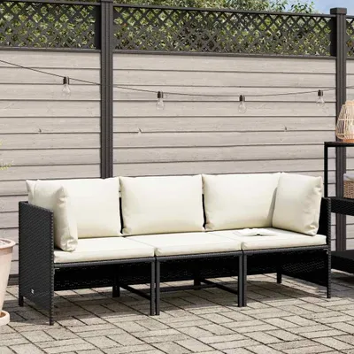 Immagine prodotto di divano da giardino a 3 posti con cuscini in poly rattan nero