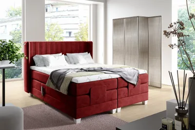 Produktbild von Boxspringbett Elektrisch Bett MAGNUS 180x200cm in Stoff Salvador Bordeauxrot
