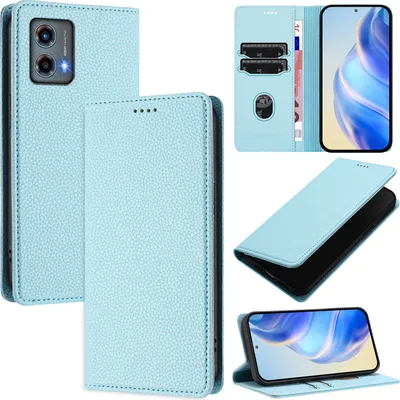 Obrázek produktu pro Kožené pouzdro pro Motorola Moto G (2023), Litschi kůže, peněženkové pouzdro s přihrádkami na karty a stojánkem světle modrá