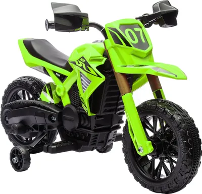 Zdjęcie produktu dla AIYAPLAY Elektryczny motocykl dziecięcy Elektryczny motocykl z klaksonem, elektryczny motocykl dziecięcy 3 km/h z 2 kółkami bocznymi dla dzieci w wieku 3-8 lat, zielony