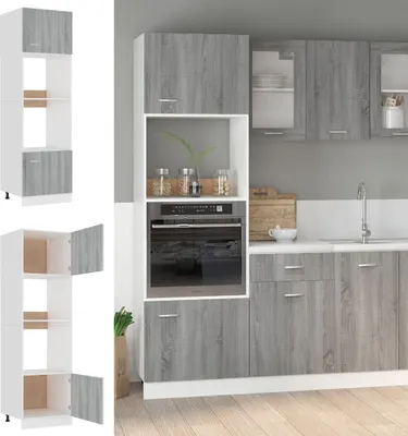 Produktbild von "2026 Promotion" Buffetschrank Küche, Mikrowellenumbauschrank, Lyon Grau Sonoma 60x57x207 cm Holzwerkstoff - Mehrzweckschrank CC28000