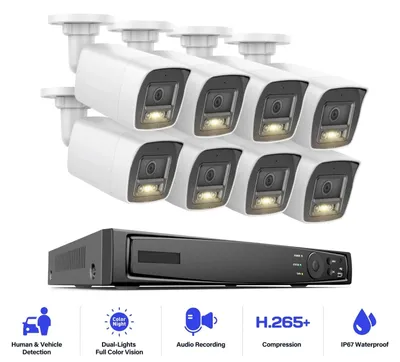 Image de Caméra de surveillance 12MP – Kit de surveillance Ultra HD avec enregistreur NVR 8 canaux, stockage de 2 To et vision nocturne