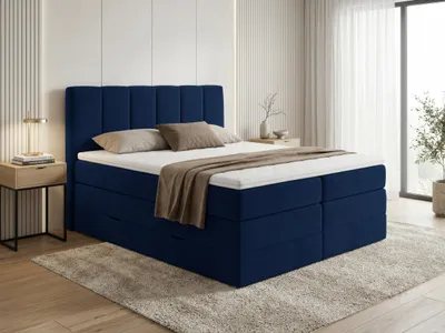 Produktbild von Boxspringbett Star XL mit 2 Bettkästen und Topper, mit Taschenfederkern- und Bonellfederkernmatratze, Doppelbett, Polsterbett aus Veloursstoff mit Stauraum (Blau (Kronos 09), 160 x 200 cm)