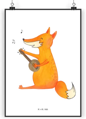 Produktbild von Mr. & Mrs. Panda Bild Fuchs Gitarre DIN A4 - Weiß - Geschenk, Kunstdruck, Optimistisch, wanddeko, Plakat, Musik, Wandbild, drucke, Singen, glücklich
