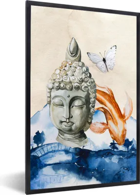Produktbild von MuchoWow® MuchoWow® Gerahmtes Poster Buddha - Kopf - Wasser 40x60 cm - Poster mit zchwarzem Bilderrahmen - Papierdruck - Wandbilder