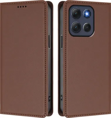 Obrázek produktu pro Kožené pouzdro pro Motorola Moto G86 Power, magnetické flipové pouzdro zPolyuretankůže se stojánkem Hnědá