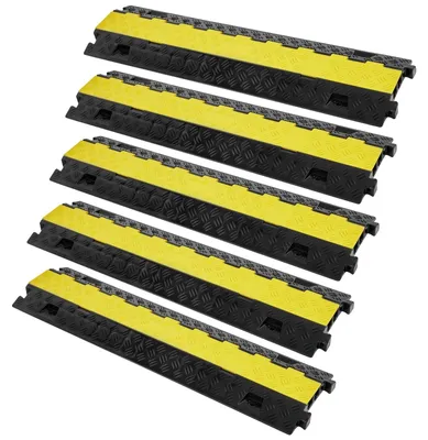 Obrázek produktu pro VEVOR sada 5 dvoukanálových kabelových ochranných ramp Kabelový most z TPU a TPR Hadicový most 91,8 x 25 x 4,3 cm Ochrana proti přejetí 10000 kg (na nápravu) Nosnost Kabelová rampa Protiskluzový design Ideální pro parkoviště