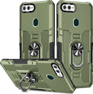 Produktbild von OPPO A7 Hülle, Dual Layer Robuste Rüstung Ringhalter Ständer Schutzhülle für OPPO A7/A5S/A12/A11K/F9 Grün