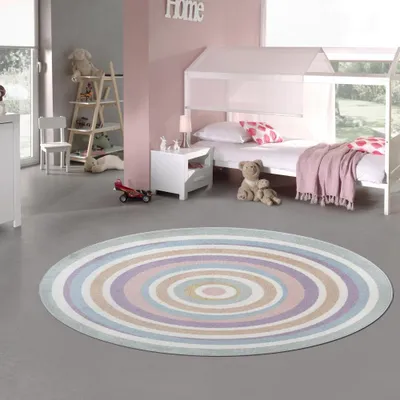 Produktbild von Kinderzimmer Teppich in sanften Farben – rund & strapazierfähig Größe - 120 cm Rund