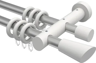 Produktbild von Interdeco Gardinenstange / Vorhangstange Silbergrau / Weiß, Typ Talena Bero (Konus Schräge), 20 mm Ø 2-läufig, 400 cm