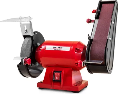 Produktbild von WALTER Kombischleifer 240 W, 230 V, Schleifbock, Funkenschutz, inkl. Schleifband & Schleifscheibe, sehr kraftvoll, Leerlaufdrehzahl 2950 min-1, an der Arbeitsfläche fixierbar, justierbarer Bandlauf