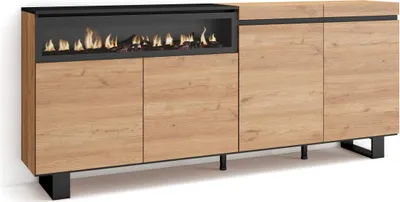 Produktbild von Sideboard, Highboard, 200x35x87cm, 4 Türen, Elektrokamin. Industriedesign, Eiche Schwarz