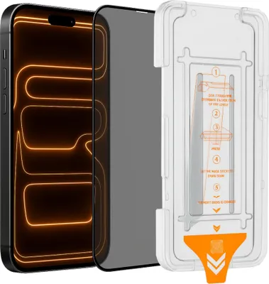 A privacy screen protector for a smartphone, shown with its installation guide.