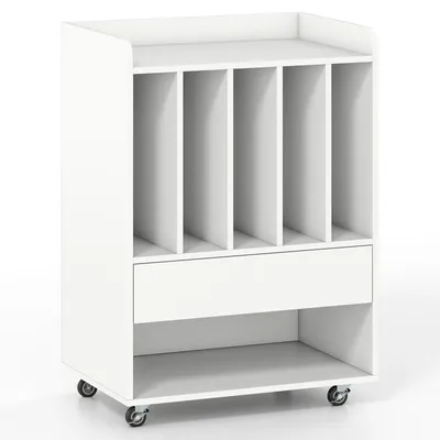 Immagine prodotto di Tavolino porta giradischi con 5 ripiani e cassetto, bianco, mobile