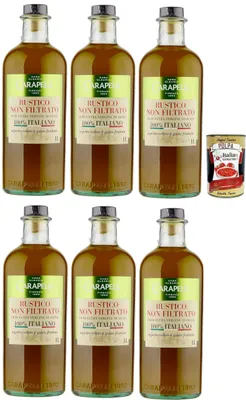 Produktbild von Carapelli, olio extra vergine di oliva Rustico Non Filtrato, 100% Italiano, 100% italienisch Rustikal Native Olivenöl. 6x 1lt + Italian Gourmet polpa 400g