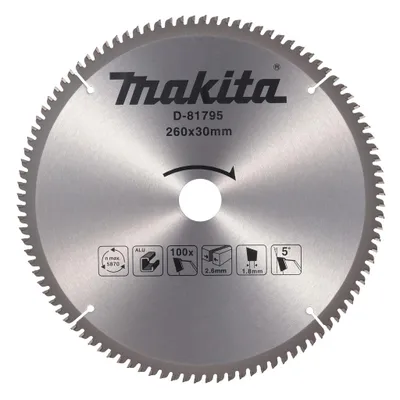 Productafbeelding van MAKITA zaagblad met hardmetalen tanden, aluminium, 260 x 30 mm, 100 tanden, model D-81795