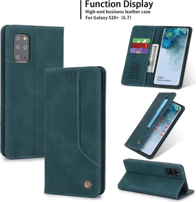 Image de Étui rétro en cuirPolyuréthanepour Samsung Galaxy S20 Plus étui design avec porte-cartes et support bleu