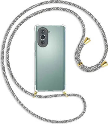 Produktbild von Handykette Backcover-Schutzhülle mit Band (Metall goldfarben) für Huawei nova 10 Pro (GLA-AL00) - weiß/grau kariert