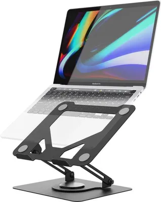 Image de Support pour ordinateur portable Unyqoos® – Réglable en hauteur, base rotative à 360°, support en aluminium pliable, ventilé et antidérapant, compatible avec les ordinateurs portables de 10 à 17,3 pouces, couleur noire