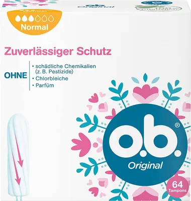 Produktbild von o.b. Original Tampons normal mit geschwungenen Rillen Saugfähig 64er