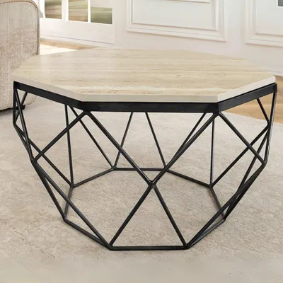 Produktbild von Exklusiver Couchtisch BIJOUX ca.70cm beige Travertin schwarz Metall