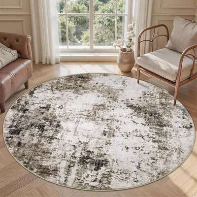 Image de Omgoods - Tapis rond moderne de 160 cm de diamètre, couleur taupe