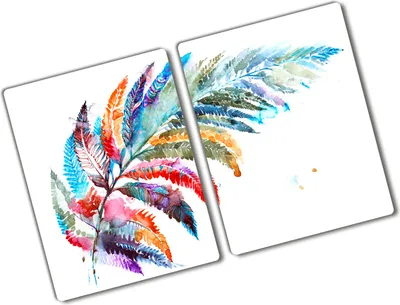 Produktbild von Tulup Glas Herdabdeckplatte - 2x40x52 cm - Glaskeramikkochfeld-Abdeckung Spritzschutz Glasabdeckplatte Kochplattenabdeckung und Schneidebrett - Zweiteilig - Kunst: modern & klassisch - Bunte Feder - Mehrfarbig
