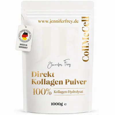 Produktbild von Jennifer Frey CollMeCell Kollagen Pulver 1000g – 100% Kollagenhydrolysat Peptide Typ I, II & III - Geschmacksneutral – Ohne Zusätze – Weidehaltung