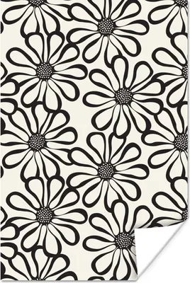 Produktbild von MuchoWow® Poster Natur - Blumen - Muster - Schwarz 120x180 cm - Kunstposter