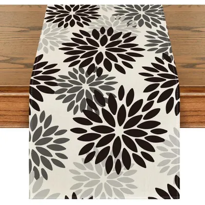 Productafbeelding van Tafelkleed, bloemen, dahlia's, zwart, 40x180 cm, polyester, herfstdecoratie